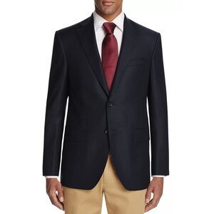 Private Label Mens Super 130's Wool Two Buttons Sport Coat 48 Long Navy -NWT